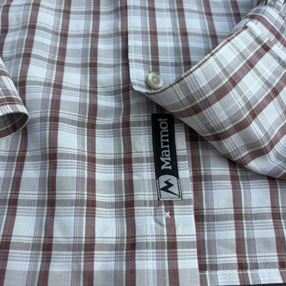 Marmot Shirt Mens Large Red grey Plaid Flannel Button Down Long Sleeve